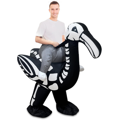 Halloween Inflatable Costume Riding Flamingo Skeleton Funny Blows Up Animals Rider Cosplay Costume for Halloween Party Adult Men Women
