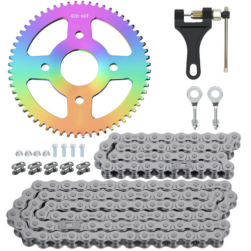 CILOYU 60 Tooth Sprocket 420 Chain with 90 Link Rear Drive Chain 42 Link Front Chain Replacement for Coleman Mini Bike CT200U BT200X CT200U-EX Baja Warrior MB200 Predator 212 196cc 200cc Parts