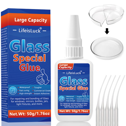 50g Large Glass Glue, Waterproof Adhesive for Glass Repair - Super Quick Clear, Heavy Duty Acrylic Glue for Invisible Repair of Mirrors, Crystals, Jewelry, Rhinestones, Crafts