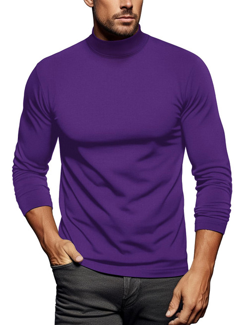 Thermal Tops for Men Mock Neck Long Sleeve(Purple,X-Large)