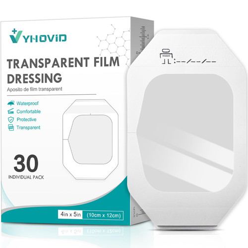 Transparent Film Dressing 4" x 4.75" Box of 30 - Waterproof Bandages for Swimming, Showering, Wounds, Post Surgical Shower or IV Shield, Tattoo Aftercare Bandage, Scar Therapy, Adhesive Patches