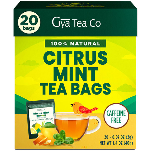 Gya Tea Co Citrus Mint Herbal Tea Bags (20 Bags) - Caffeine Free with a Tangy Flavor for All Day Comfort, Calming, Relaxing & Nourishing - Fruit & Herbal Blends