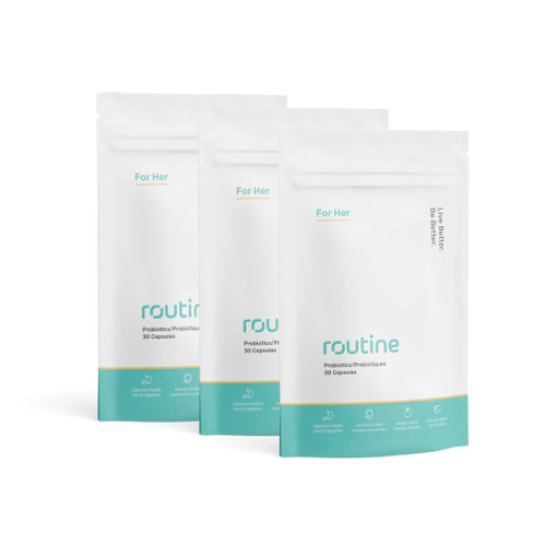 Routine Women's Daily Probiotics for Digestive and Feminine Health - 24 Billion CFU 90 Capsules - Dairy Free Organic Probiotics for Women (90-Day Refill)