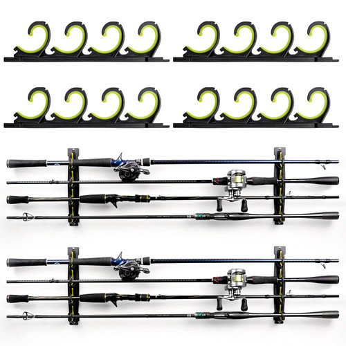 VEYWANE Fishing Rod Rack for Garage/Vehicle, Horizontal or Ceiling Wall Mounted Rubber Coated Fishing Pole Holders for 8/16 Rods or Combos