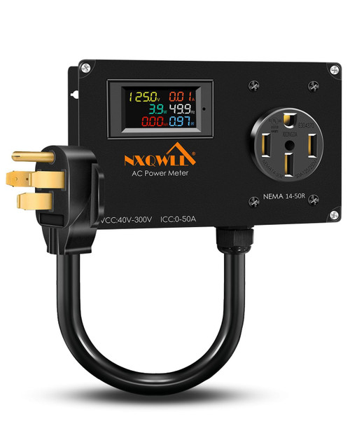 50A AC Power Meter, 240V LCD Display Digital Multimeter Tester, NEMA 14-50P to 14-50R Outlet Monitor with Multifunction Energy Monitor Voltage Current Frequency Power Factor 50A AC Power Meter, 240V LCD Display Digital Multimeter Tester, NEMA 14-50P to 14-50R Outlet Monitor with Multifunction Energy Monitor Voltage Current Frequency Power Factor