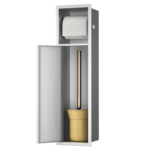 Bernkot Toilet Paper Niche, Recessed Toilet Brush Holder with Cabinet, 304 Stainless Steel Toilet Paper Holder for Bathroom Renovation (Silver)