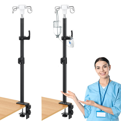 Nuanchu 2 Pcs Table IV Pole, Portable IV Poles for Travel with 4 Hook, Adjustable IV Pole Stand Foldable Feeding Tube Holder for Wheelchairs Beds Home Care Travel Hospitals Nursing Clinics Home Care