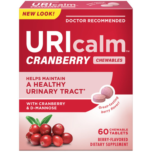 Uricalm Cranberry, Daily Dietary Supplement Chewable with D-Mannose, Berry, 60 Count