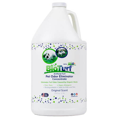 BioTurf BioS+ Odor Eliminator Concentrate – Artificial Turf Cleaner for Pet Urine Outdoor & Yard Deodorizer for Dog Urine and Waste – Enzyme Formula, Safe for Pets, Kids & Plants – 1 Gallon