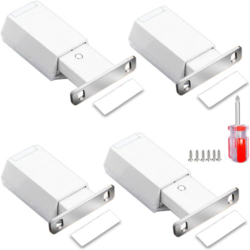 Push to Open Door Latch Cabinet Hardware ZKRIOC 4 Pack Magnetic Push Latch & Lock Heavy Duty Touch Latch and Catch for Hidden Door Drawer Push Release Tip on Strong Pop Out, White Push to Open Door Latch Cabinet Hardware ZKRIOC 4 Pack Magnetic Push Latch & Lock Heavy Duty Touch Latch and Catch for Hidden Door Drawer Push Release Tip on Strong Pop Out, White