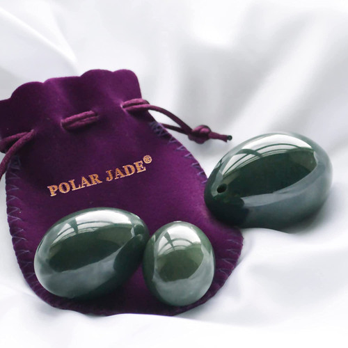 Polar Jade Nephrite Jade Yoni Eggs Set of 3 (GIA Certified) – Natural Jade Stones for Kegel Exercises & Pelvic Floor Training, Drilled, Small/Medium/Large