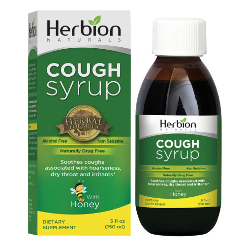 HERBION Naturals Cough Syrup with Honey, Relieves Cough & Soothes Sore Throat, Optimizes Immune, Promotes Lung Function, for Adults & Kids 13 Months+, 5 Fl Oz, Pack of 1
