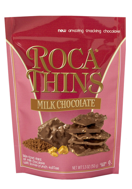 Brown & Haley ROCA THINS Stand-up Resealable Pouch - Bite-Sized Thins with Buttercrunch Toffee and Sea Salt - Gluten Free Kosher Candy - 5.3 oz (5.3 Ounce (Pack of 1), Almond)