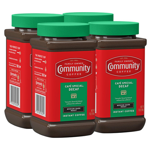 Community Coffee Café Special Decaf, Medium Dark Roast Instant Coffee, 7 Ounce Jar (Pack of 4)