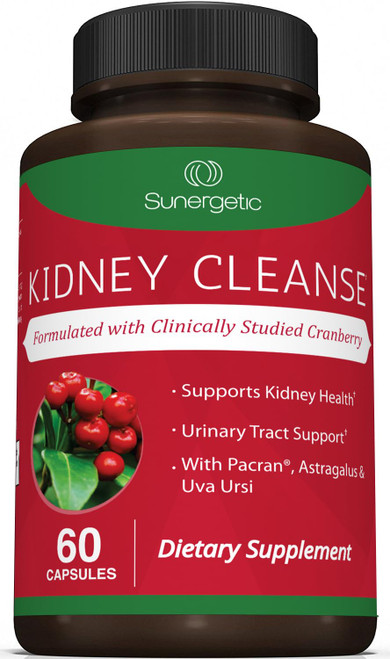 Sunergetic Premium Kidney Cleanse Supplement – Powerful Kidney Support Formula with Cranberry Extract Helps Support Healthy Kidneys & Urinary Tract Support– 60 Vegetarian Capsules