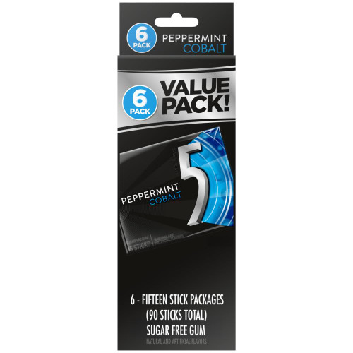 5 GUM Cobalt Peppermint Sugar Free Chewing Gum, 15 pieces (6 Pack)