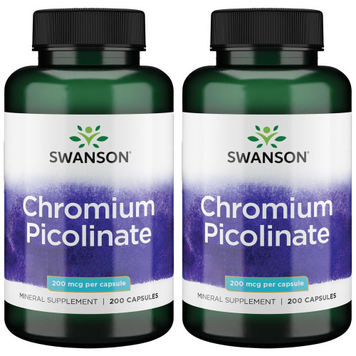 Swanson Chromium Picolinate - Natural Supplement Promoting Metabolism & Weight Management - Supports Healthy Blood Sugar Levels Already Within The Normal Range - (200 Capsules, 200mcg Each) 2 Pack