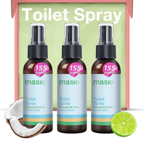 Mask Toilet Spray - Pack of 3, Odor Neutralizer Spray, Bathroom Air Freshener, Bathroom Deodorizer - Coconut & Lime Scent, 10.2 Fl Oz