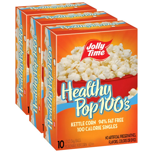JOLLY TIME Natural Mini's Microwave Popcorn Bags, Single Serving Mini Snack Size, Gluten Free 3 Pack 10 Count Boxes (Healthy Pop 100's - Kettle Corn)