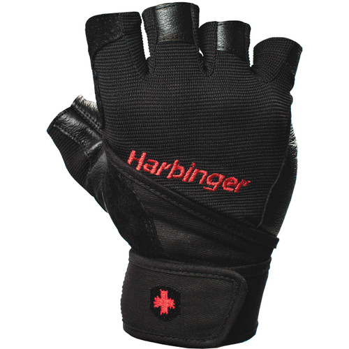 Harbinger Pro Wristwrap Workout Workout Weightlifting Gloves with Vented Cushioned Leather Palm (Pair) Small, Black