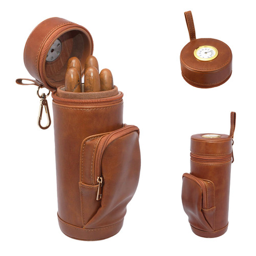 AMANCY Upgrade Cedar Wood Lined Portable Travel Leather Cigar Humidor Case with Pocket,Easily Carry Lighter and Cutter