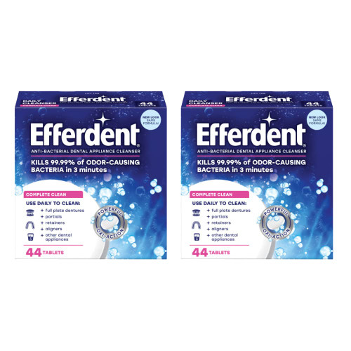 Efferdent Denture Cleanser Tablets, Complete Clean, Cleanser for Retainer and Dental Appliances, 44 Count, (Pack of 2)