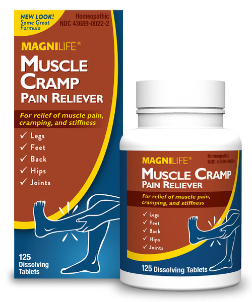 MagniLife Muscle Cramp Pain Relief Quick-Dissolve Tablets, 125 Count, Quinine-Free Homeopathic Medicine for Leg, Foot, Hip, Joint & Back Pain Relief, Helps Ease Muscle Ache, Cramping & Stiffness