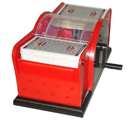 ESKONI Manual Card Shuffler; Hand Crank Shuffler for Standard Playing Cards, 2 Deck Capacity, Battery Free Model, Poker And Casino Game Accessory, Red