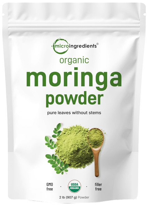 Micro Ingredients Organic Moringa Oleifera Leaf Powder, 2 Pounds, Rich in Antioxidants and Immune Vitamin, Great Superfoods for Moringa Tea, Moringa Drink, India Grown, Vegan