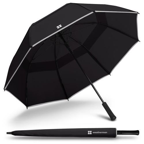 Weatherman Umbrella - Stick Umbrella - Windproof Umbrella Resists Up to 55 MPH Winds (Black)