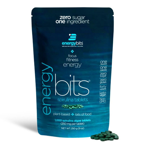 ENERGYBITS - Organic Spirulina Tablets - Plant-Based Algae Superfood - for Focus, Fitness, Energy - Plant Protein - Gluten Free - Collagen, Vitamin B12, Omega 3 - Keto & Vegan - 1000 Algae Tablets