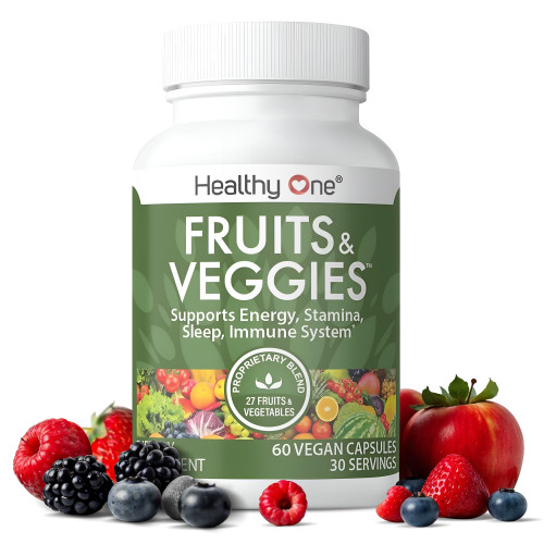 Healthy One Fruits & Veggies - 27 Balanced Whole Foods of Nature - Vitamins - Minerals - Antioxidants - Detox - Vegetables - Kale - Broccoli - Spinach - Beets - Raspberries - Multivitamin - 30 Serving