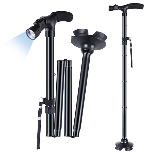 Walking Cane for Men Women: Ohuhu Walking Canes with LED Light Folding Walking Stick Adjustable Free Standing Canes with Wrist Strap Travel Bag for Seniors Adults