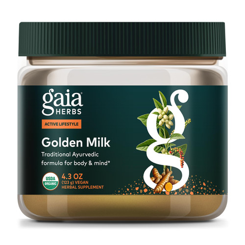 Gaia Herbs Golden Milk Supplement Powder - Made with Organic Turmeric Curcumin, Black Pepper, Ashwagandha, Dates, Cardamom, and Vanilla for an Ayurvedic Cup of Natural Calm - 4.3 Oz (35-Day Supply)