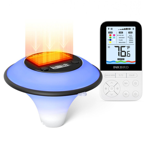INKBIRD IBS-P05R Solar Powered Wireless Pool Thermometer with Ambient Light | Digital Swimming Pool Thermometer with Indoor Remote Control | IP68 Waterproof | for Hot Spring, Spa, Hot Tub INKBIRD IBS-P05R Solar Powered Wireless Pool Thermometer with Ambient Light | Digital Swimming Pool Thermometer with Indoor Remote Control | IP68 Waterproof | for Hot Spring, Spa, Hot Tub