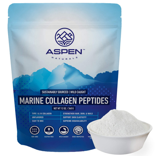 ASPEN NATURALS Marine Collagen Peptides Powder 12 Oz – Type I & III | Sustainably Sourced, Wild Caught | for Hair, Skin & Nails | Unflavoured, Easy to Mix, Gluten-Free, Non-GMO