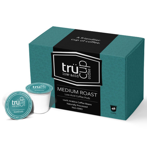 trücup Low Acid Coffee Pods | Medium Roast | 48 Count Recyclable K-Cups Compatible with most brewers | Smooth, Stomach-Friendly Coffee