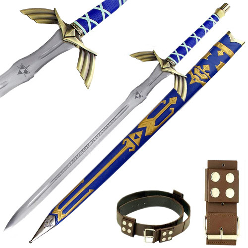 FULL TANG Carbon Steel Master Sword SHARPENED Skyward Limited Edition Deluxe w Belt, 14-Blue-BRB
