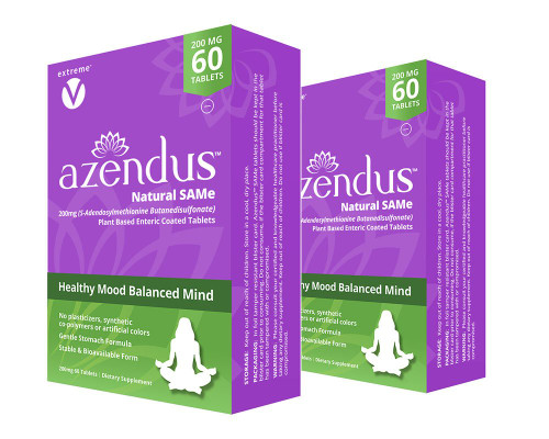 Azendus Mood 200mg of S-Adendosylmethionine Butanedisulfonate (Same) (2 Boxes - 120 Enteric Coated Tablets) Vegan, Gluten Free, Soy Free