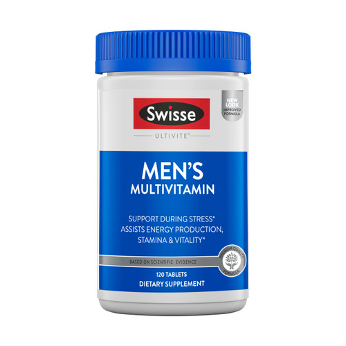 Swisse Ultivite Mens Daily Multivitamins | 50 Vitamins, Antioxidants and Minerals + Adaptogens | Energy, Stress & Immune Support | Mens Vitamins | 120 Tablets