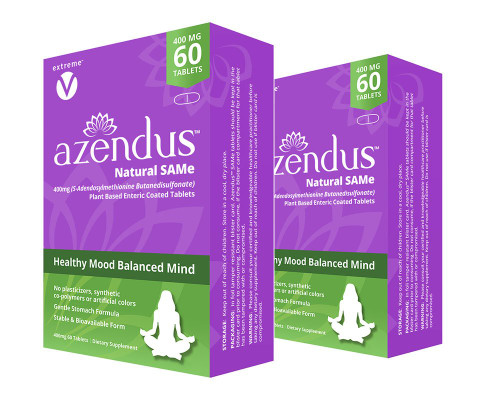 extreme V Azendus Mood 400mg 2-Boxes of S-Adendosylmethionine Butanedisulfonate (SAM-e) 120 Enteric Coated Tablets - Vegan, Gluten Free, Soy Free