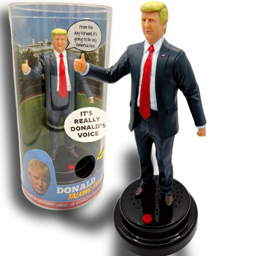 Talking Donald Figure Speaks Multiple Lines in the Presidents Real Voice - Trump Christmas Merchandise, USA Bobblehead, Unique White Elephant Gifts & Funny Secret Santa - Political Office Desk Decor