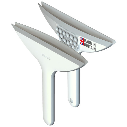 Inhouse Stick+Store Curved Shower Squeegee - Made in Britain - 2-in-1 Duo Curved & Straight Blades Cleans Streak-Free on Curved Screens & Flat Bathroom Surfaces - Patented Integral Suction Cup Storage