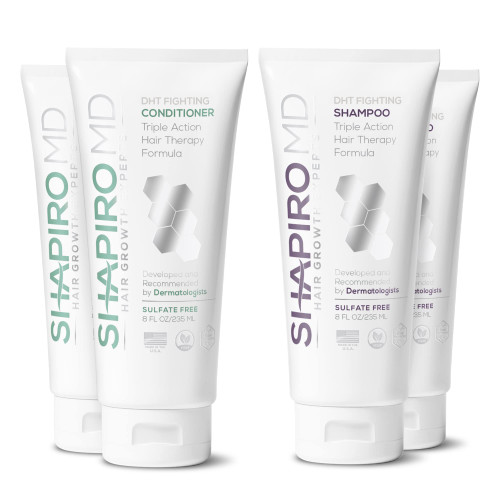 Shapiro MD Hair Growth Experts Hair Loss Shampoo and Conditioner, DHT Fighting Vegan Formula for Thinning Hair Developed by Dermatologists, Experience Healthier & Thicker Hair - 2 Month Supply