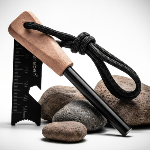 Überleben | Zünden Original Ferro Rod Fire Starter Survival Tool – Up to 15,000 Strikes, 3/8" Fire Steel with Wood Handle, Multi-Tool Striker & Lanyard – Waterproof Camping Essentials