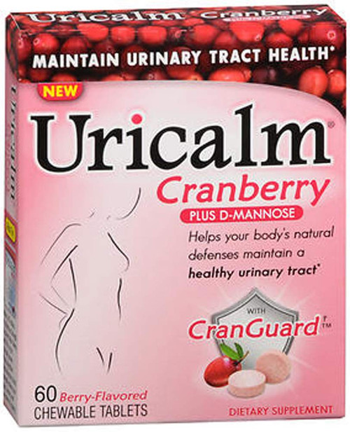 Uricalm Cranberry Plus D-Mannose Dietary Supplement Chewable Tablets Berry-Flavored - 60 ct, Pack of 3