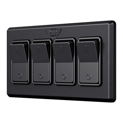 Leisure LED Modern Quadruple SPST On-Off Switch with Bezel, 12-Volt, for RV, Trailer, Camper, with Label Sticker (Black)
