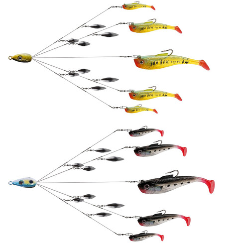 Owemtao Alabama Rig Kit 5 Arms Alabama Umbrella Rig Bass Fishing Kit a Rig Fishing Lures Bait Rigs with Pre-Rigged Paddle Tail Swimbaits Boat Trolling Willow Blade Multi-Lure Rig (Type D)