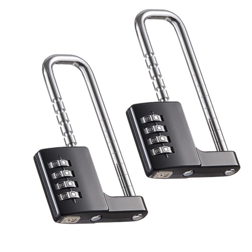 Cabinet Combination Padlock, U Shaped Stainless Steel Gym Locker Lock With Code Long Adjustable Shackle for Outdoor, School, Sports Lockers, Fences (Black-2pcs)