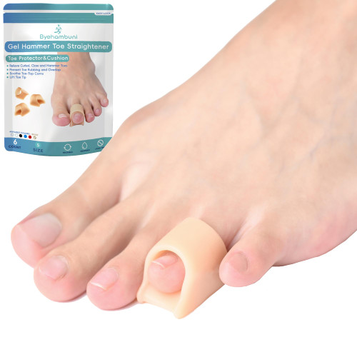 Byehambuni Hammer Toe Straightener, 6 Pack Hammer Toe Corrector for Women, Gel Toe Splints, for Curled, Crooked, Bent, Claw, Hammertoes, for Women and Men, Small Sizes (Beige)